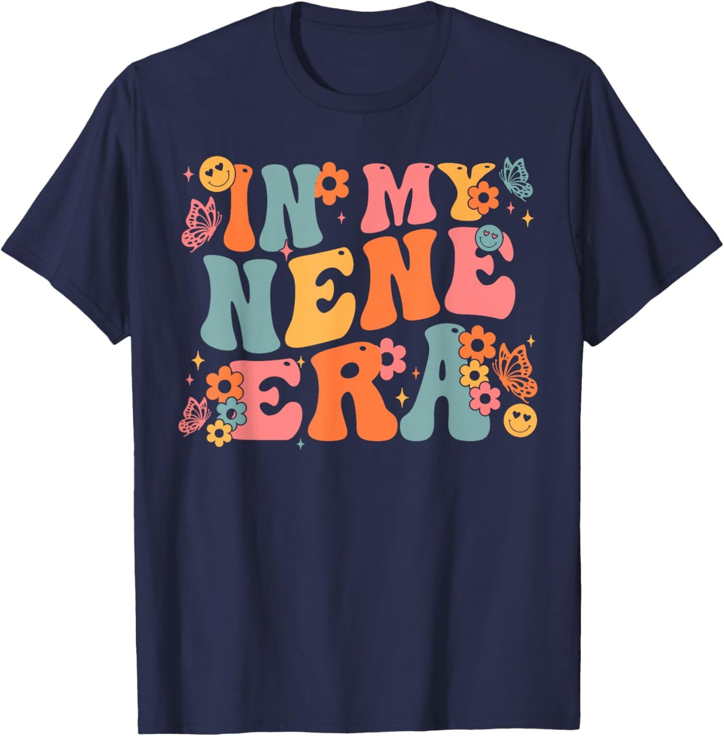 Retro Groovy In My Nene Era Baby Announcement T-Shirt - T-Shirt | Navy