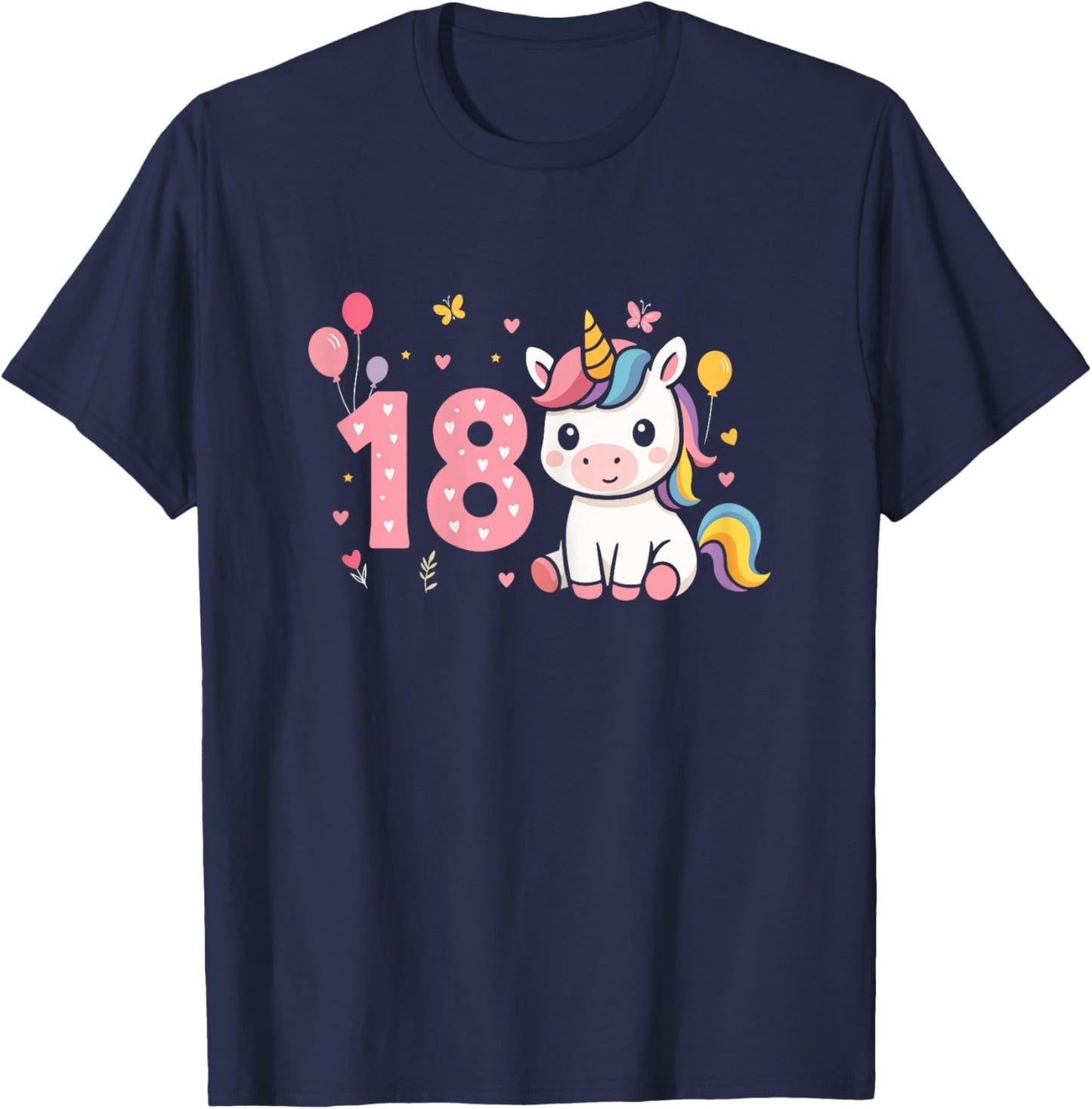 18th Birthday Cute Unicorn Balloon Girl 18 Years Old T-Shirt - T-Shirt | Navy