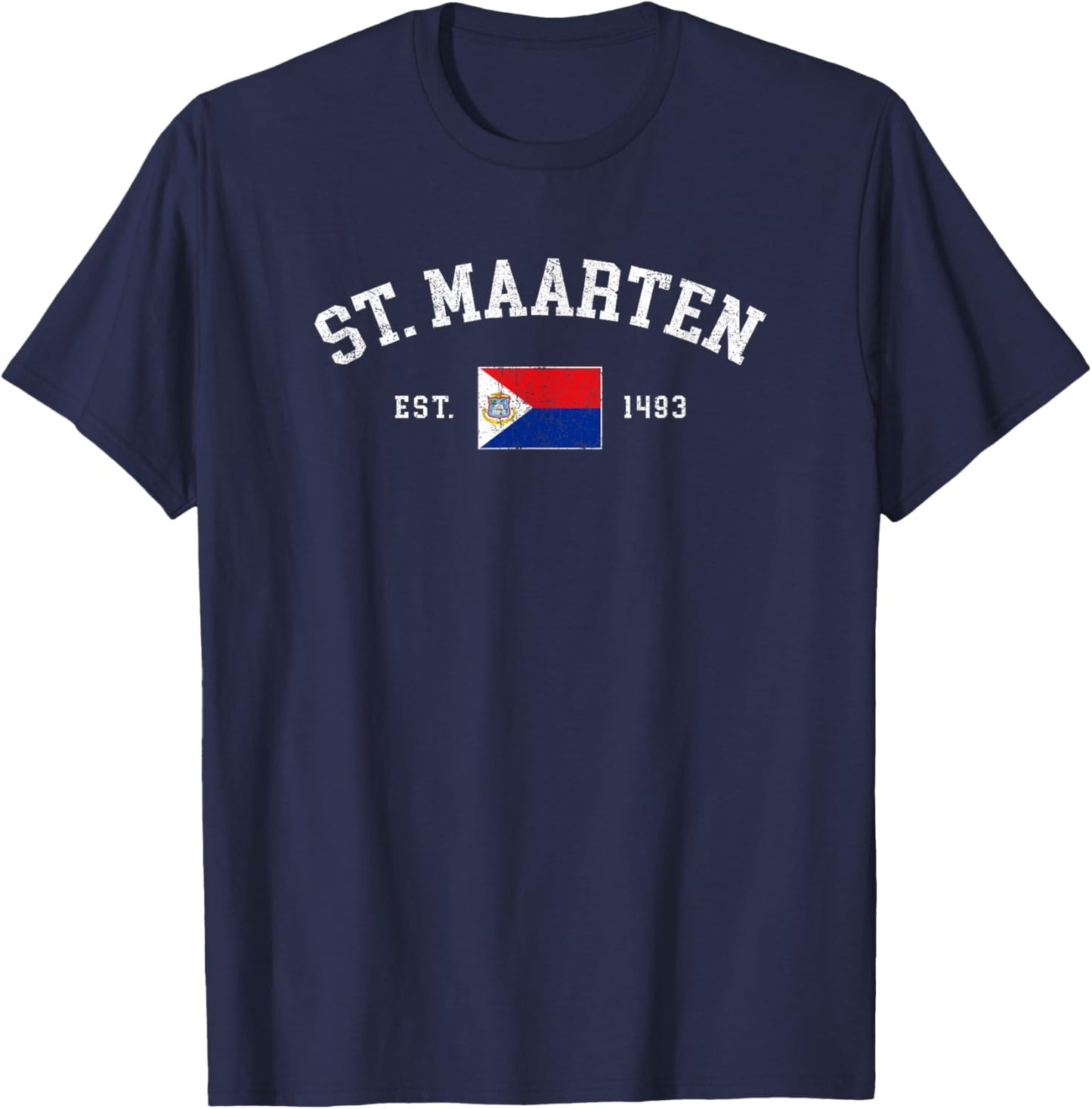 Vintage St Maarten Flag Est 1493 Retro Souvenir T-Shirt - T-Shirt | Navy