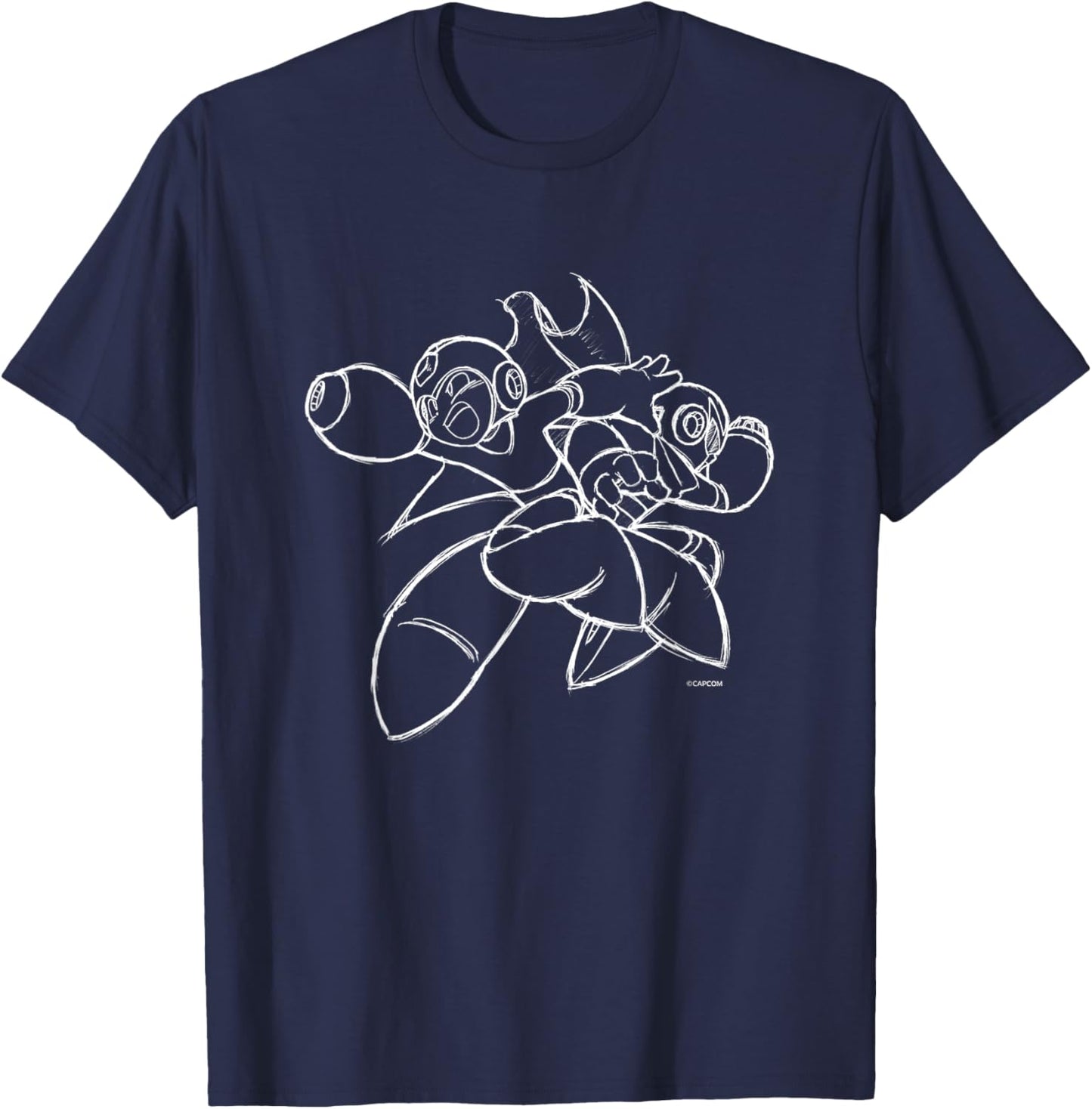Capcom MEGA MAN VS. ProtoMan -Child - Black, Small - Short Sleeve, Cotton 80% Polyester 20% - Gaming T-Shirt - T-Shirt | Navy