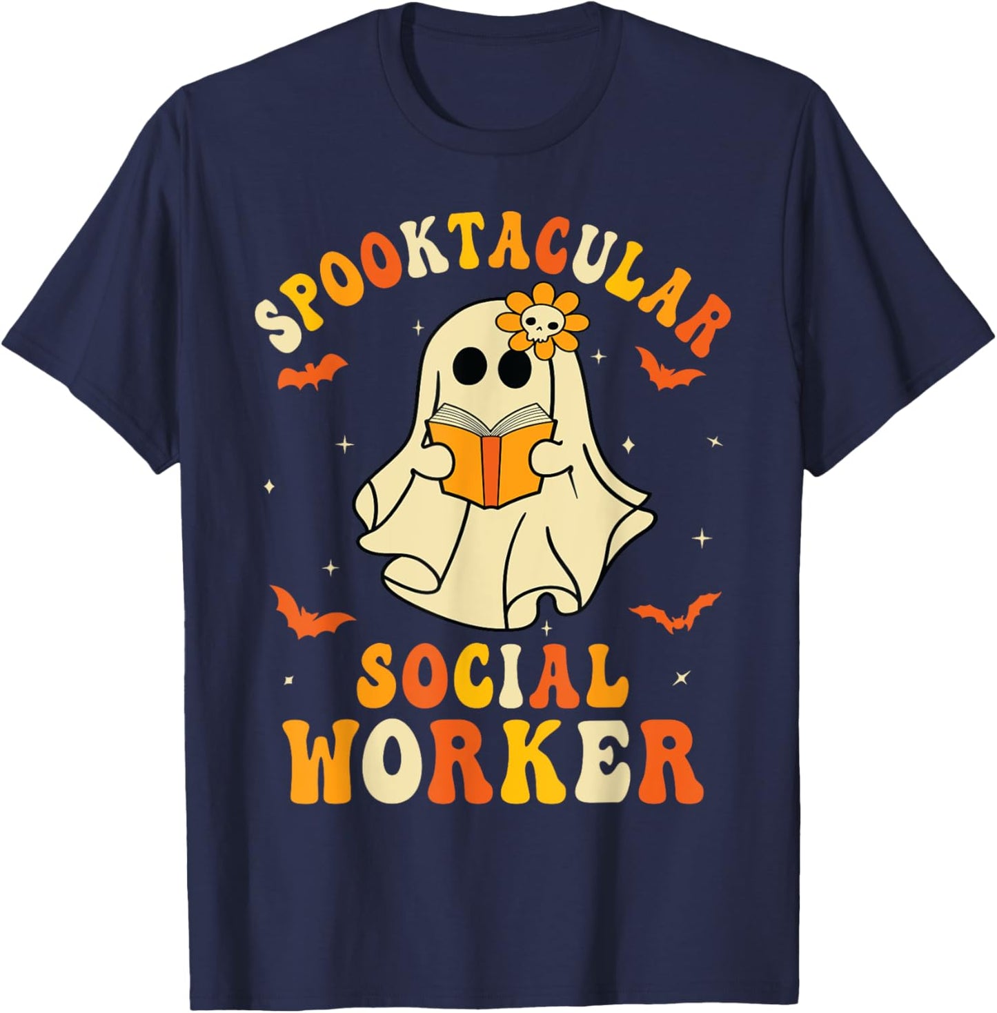 Spooktacular School Social Worker Halloween Ghost Spooky T-Shirt - T-Shirt | Navy