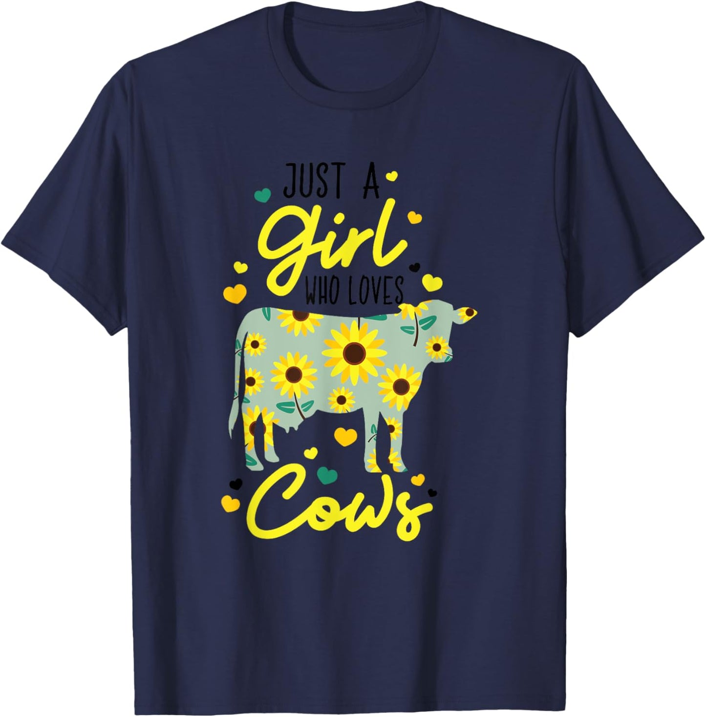 Just A Girl Who Loves Cows Funny Floral Heifer Farmer Lovers T-Shirt - T-Shirt | Navy