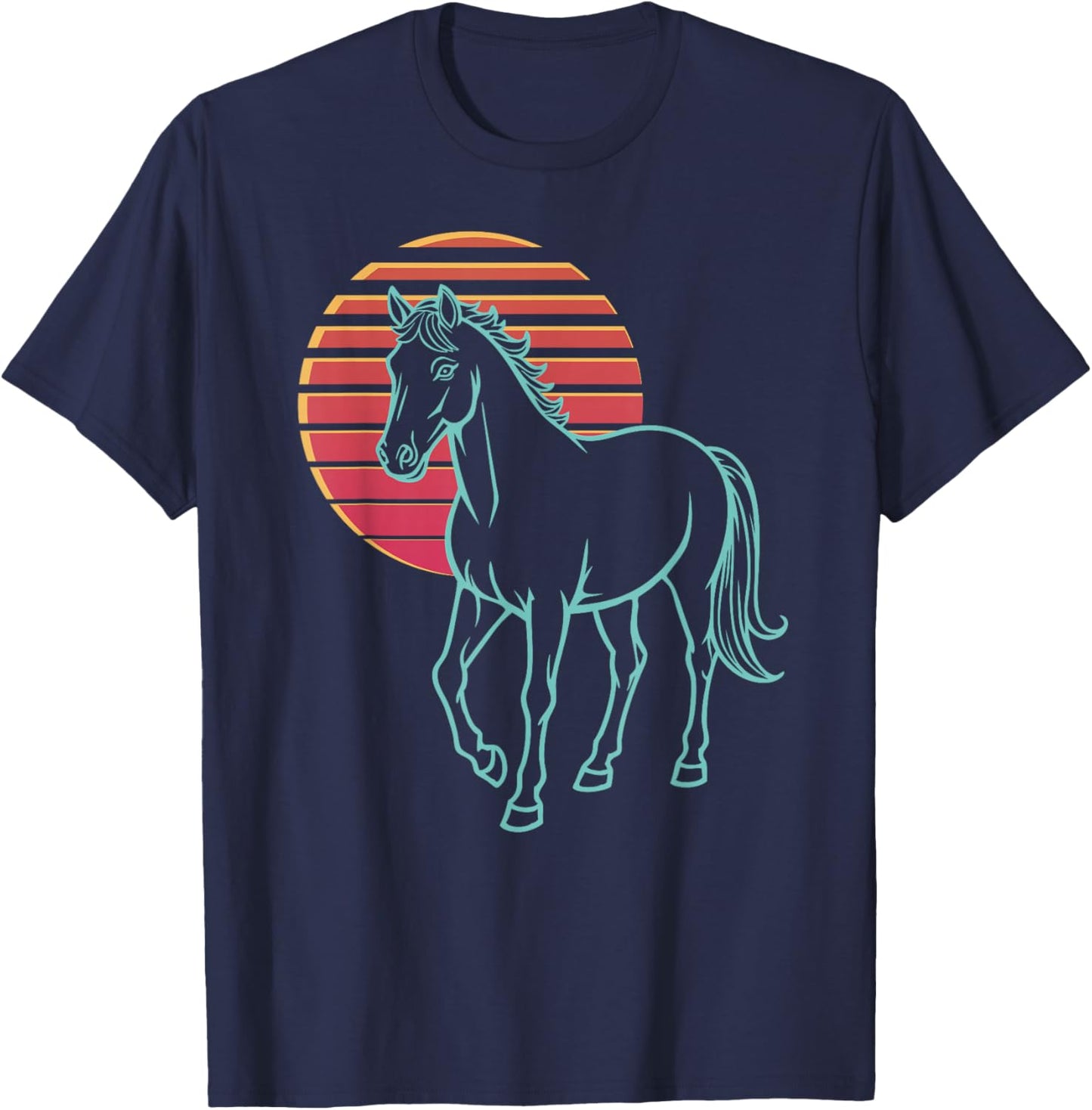 Horse Lover Animal Retro Synthwave 80s T-Shirt - T-Shirt | Navy