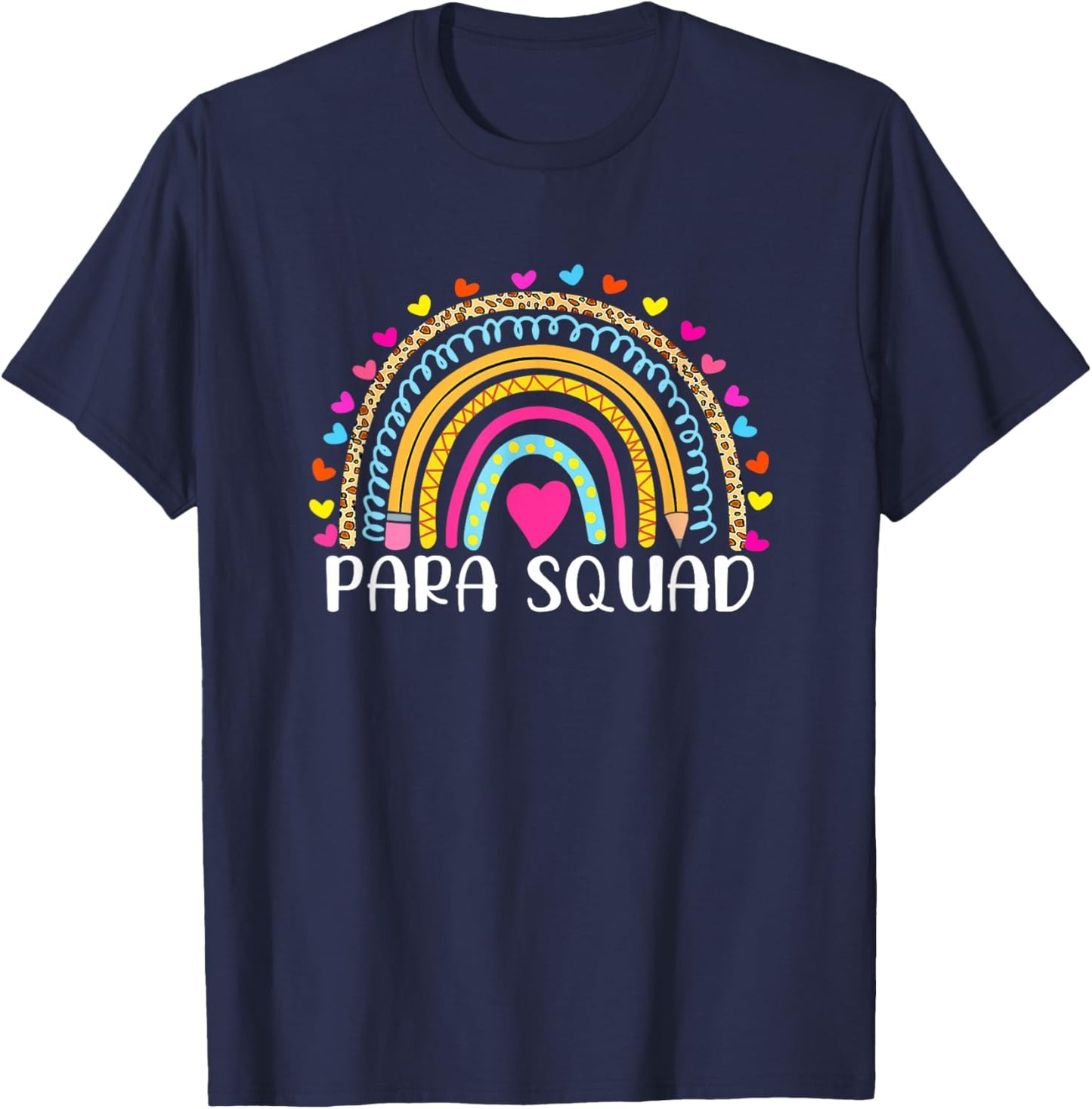 Paraprofessional Para Squad Teacher Crew Boho Rainbow T-Shirt - T-Shirt | Navy