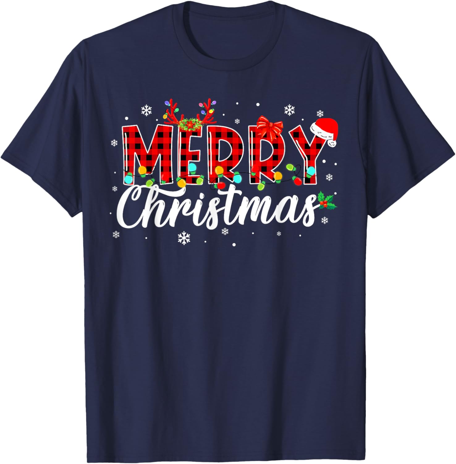 Merry Christmas Buffalo Plaid Red Santa Family Matching Xmas T-Shirt - T-Shirt | Navy