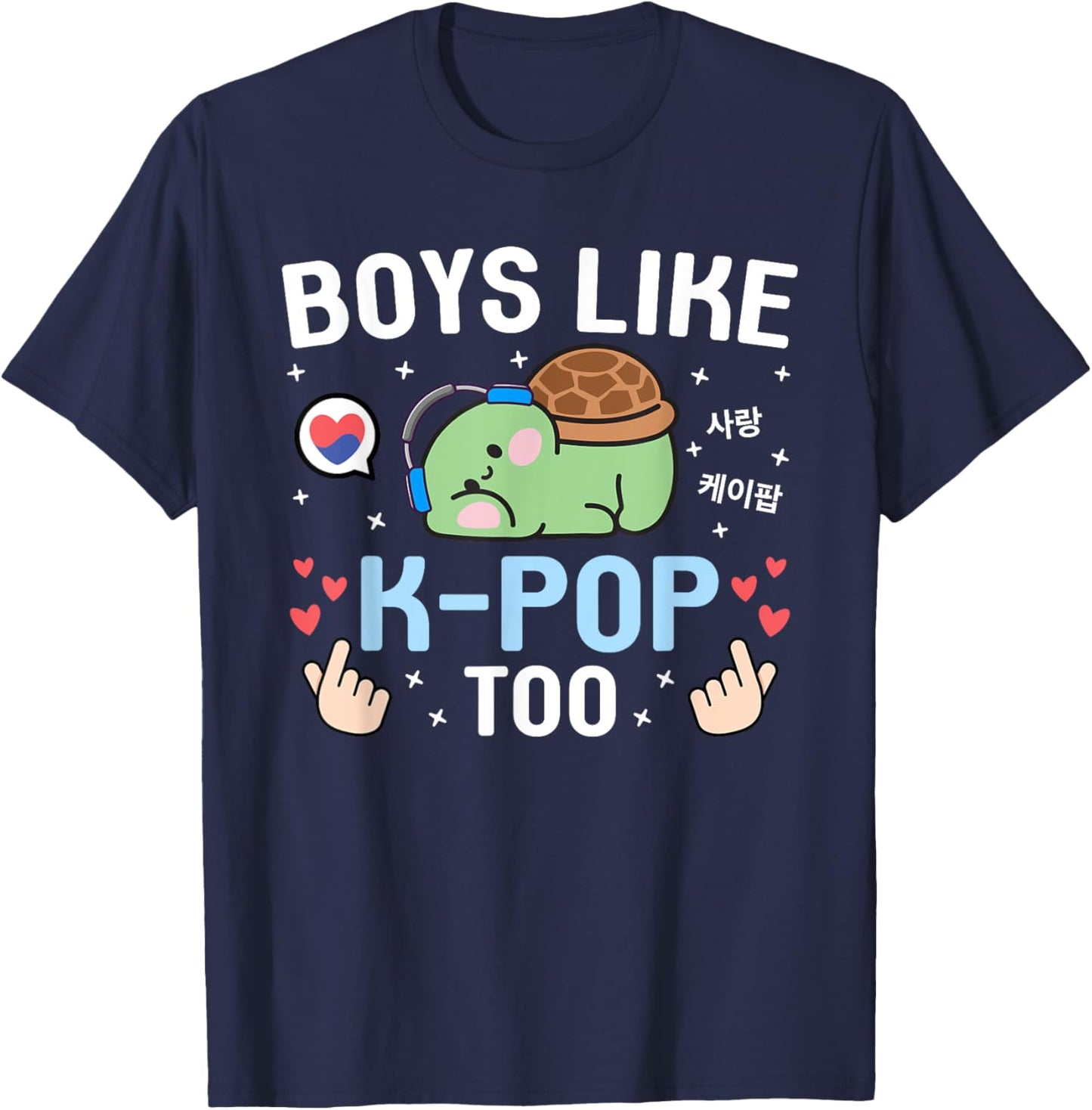 Boys Like K-Pop Too Cute Kawaii Turtle Korean Music K-Pop T-Shirt - T-Shirt | Navy