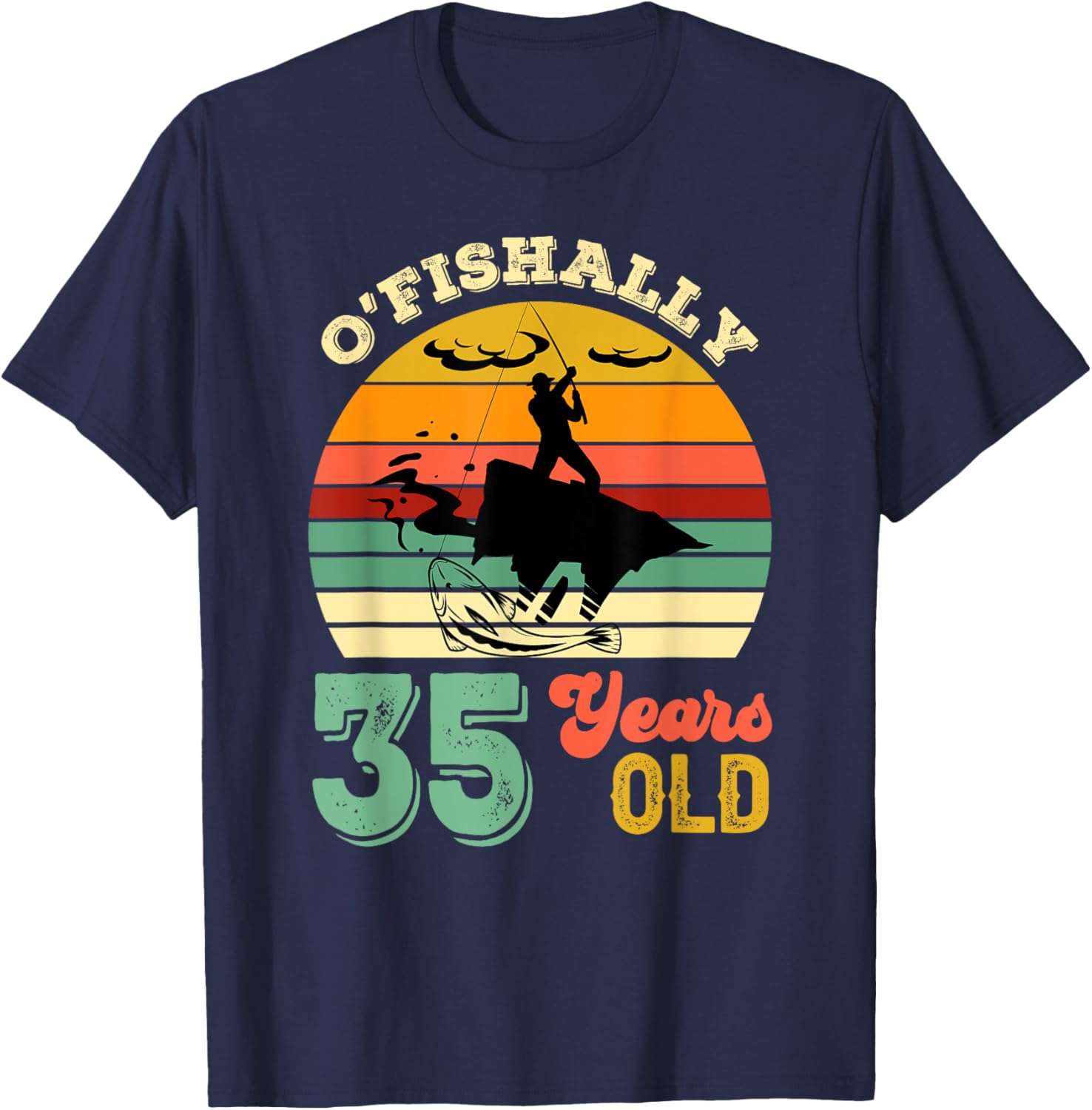 35 Years Old Thirty-Five Grandpa Fish 35th Birthday Fishing T-Shirt - T-Shirt | Navy