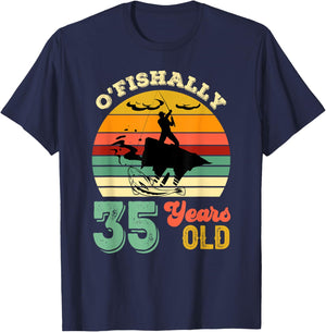 35 Years Old Thirty-Five Grandpa Fish 35th Birthday Fishing T-Shirt - T-Shirt | Navy