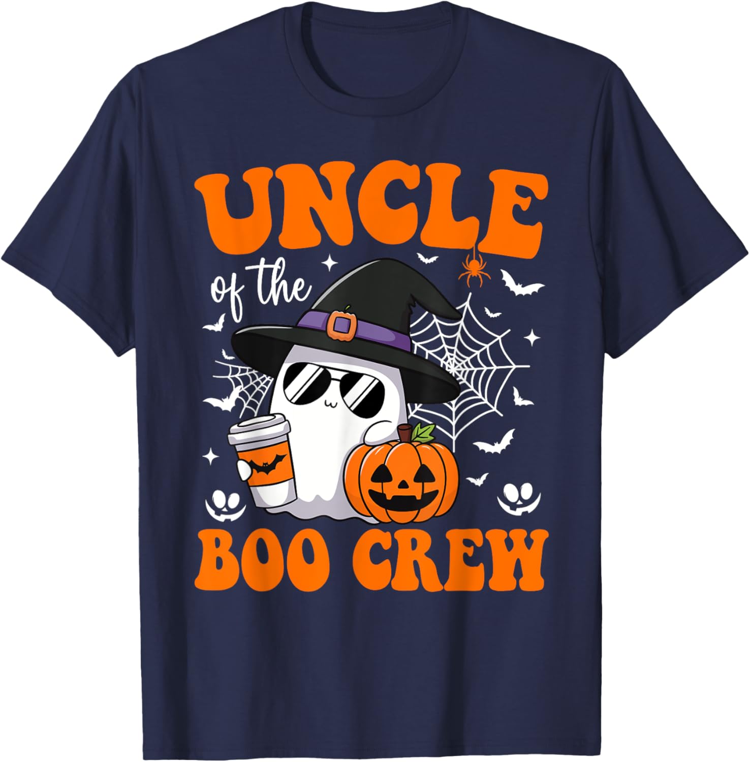 Uncle Boo Crew Groovy Ghost Matching Family Halloween T-Shirt - T-Shirt | Navy