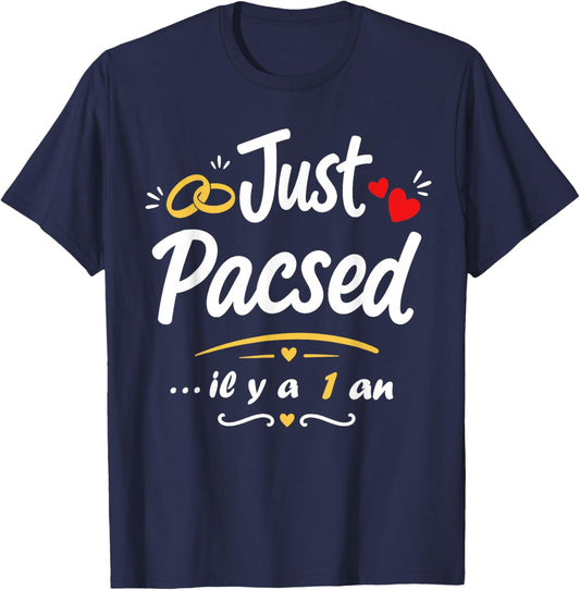 Amour 1 an Rencontre Couple Anniversaire 1 an de pacs T-Shirt - T-Shirt | Navy