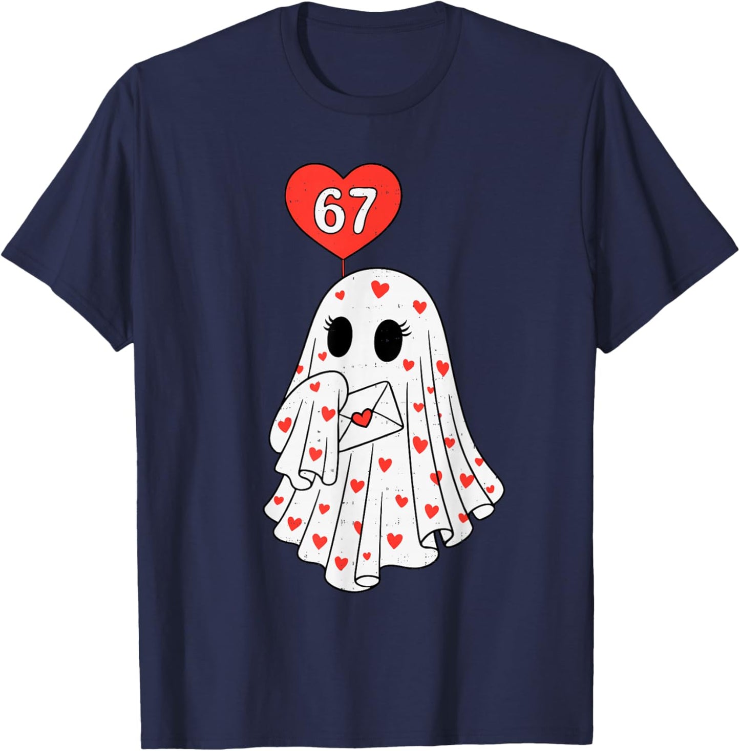 Cute Ghost 6 7 Six Seven Meme Valentines Day Men Women Kids T-Shirt - T-Shirt | Navy