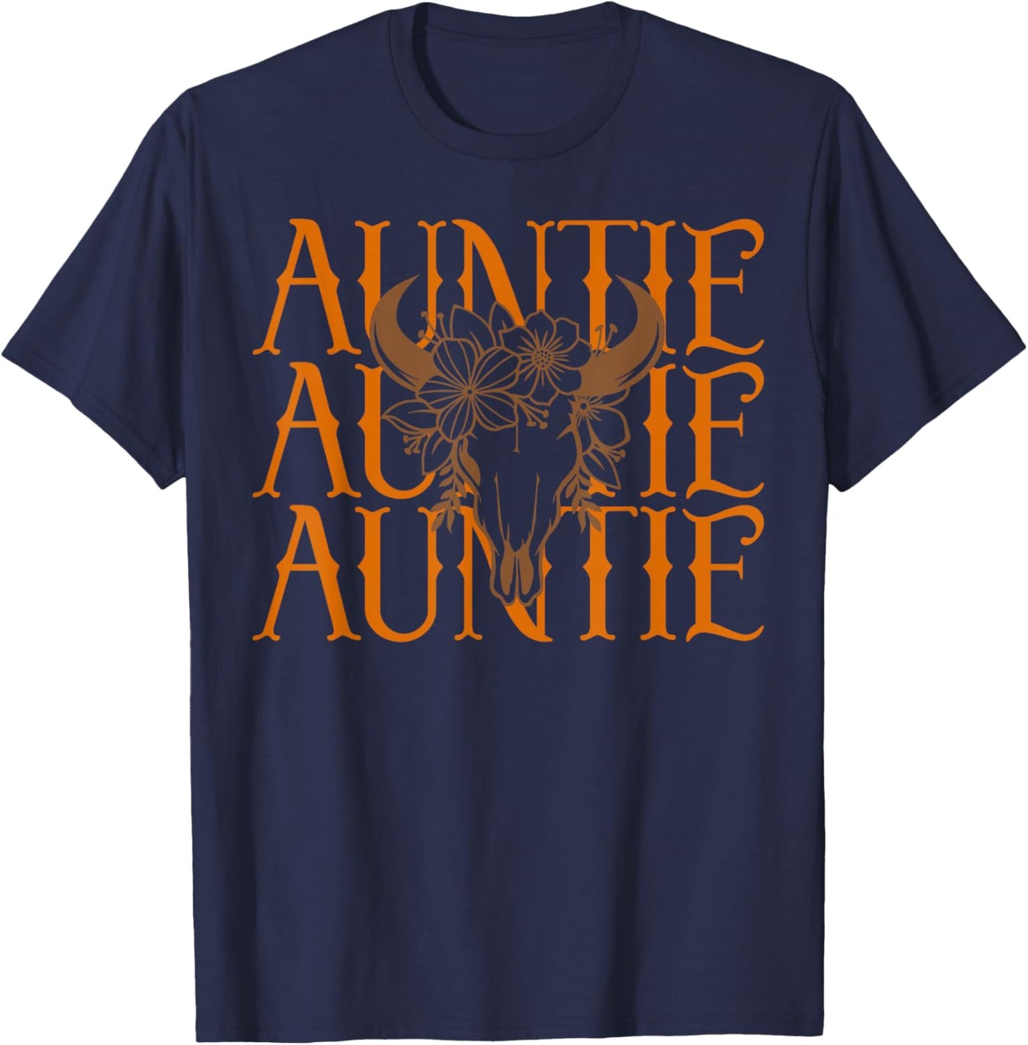 Auntie Western Cow Skull Cowgirl Rodeo Western New Aunt T-Shirt - T-Shirt | Navy