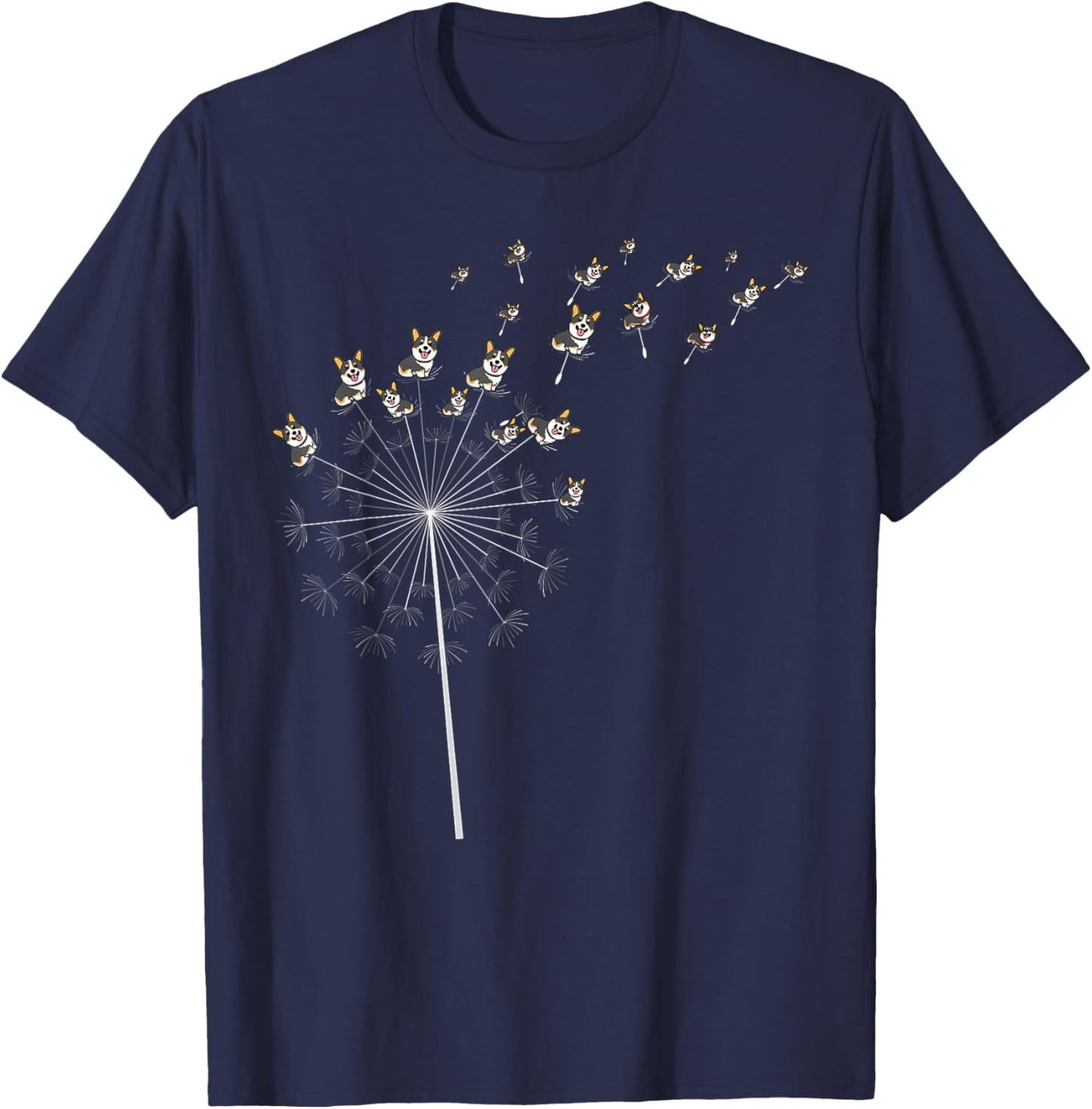 Tricolor Corgi Dandelion Funny Men Women Lover T-Shirt - T-Shirt | Navy