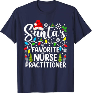 Santa's Favorite Nurse Practitioner Funny Christmas T-Shirt - T-Shirt | Navy