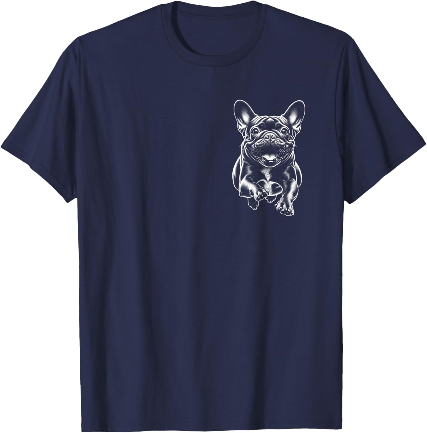 Cute French Bulldog Running On Chest T-Shirt - T-Shirt | Navy