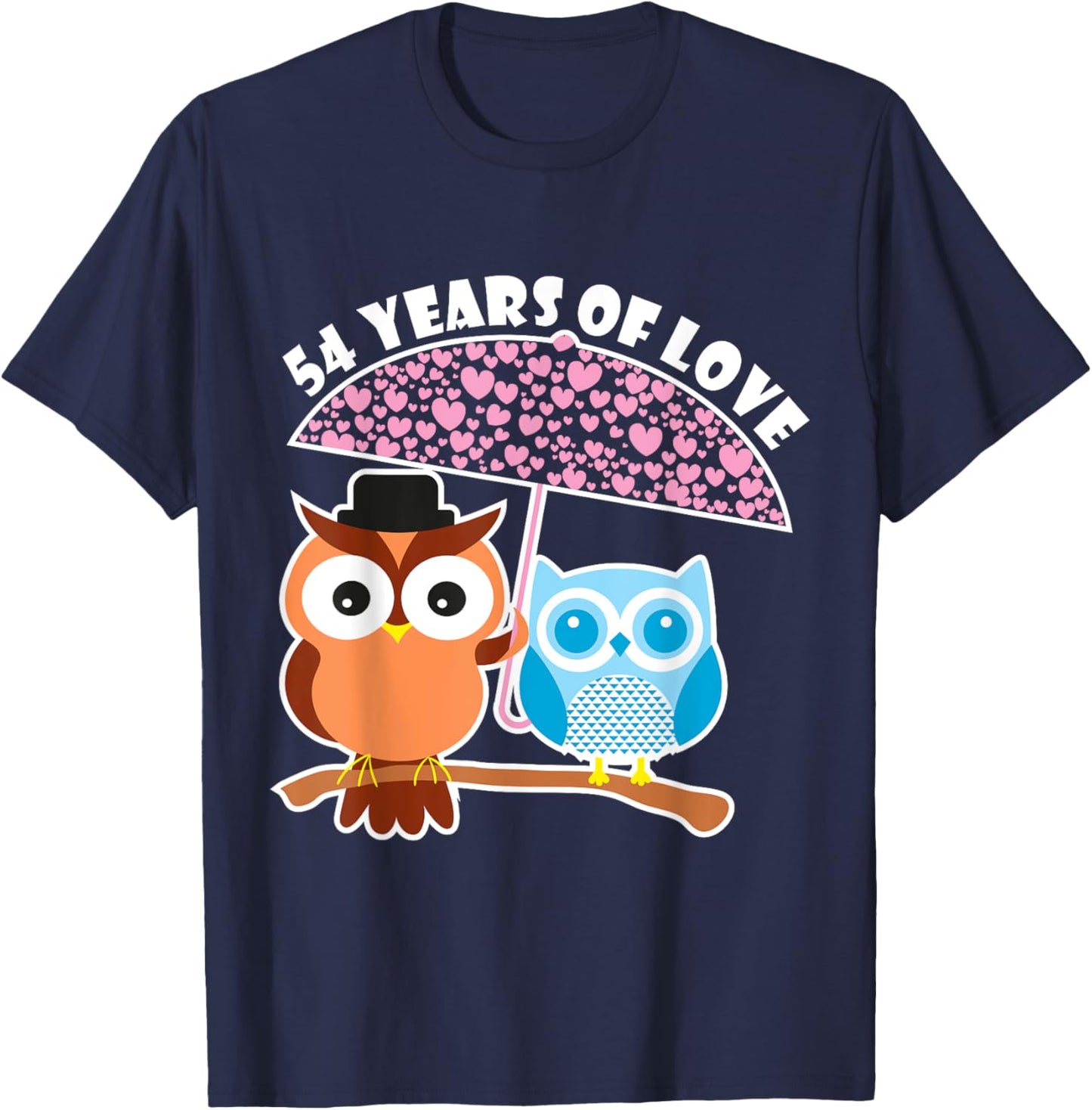 54 Years Of Love - 54th Anniversary Owl Cute Couples T-Shirt - T-Shirt | Navy