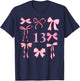 Hello Thirteen Coquette Preppy Pink Bow 13th Birthday Girl T-Shirt - T-Shirt | Navy