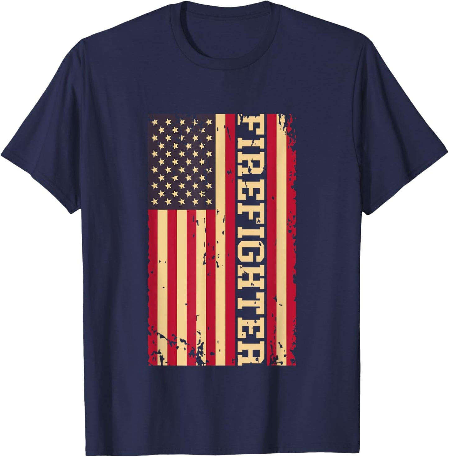 Firefighter Fire Dept Department Fireman Fire Rescue US Flag T-Shirt - T-Shirt | Navy