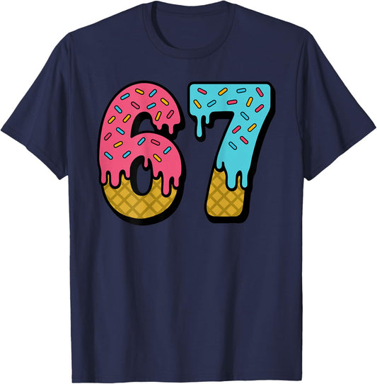 67 Ice Cream Drip Meme Six Seven Game Day (On Back) T-Shirt - T-Shirt | Navy