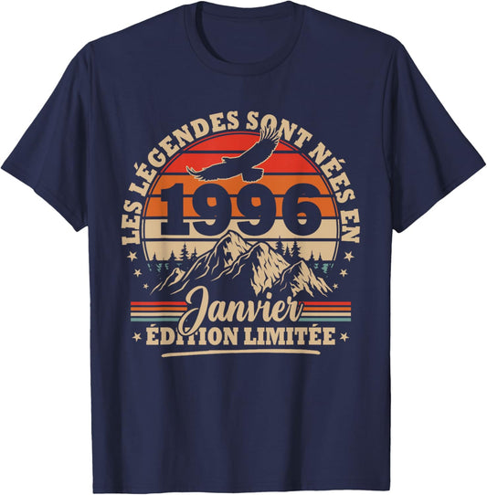 Vintage Birthday 30 Years Gift Born in January 1996 T-Shirt - T-Shirt | Navy