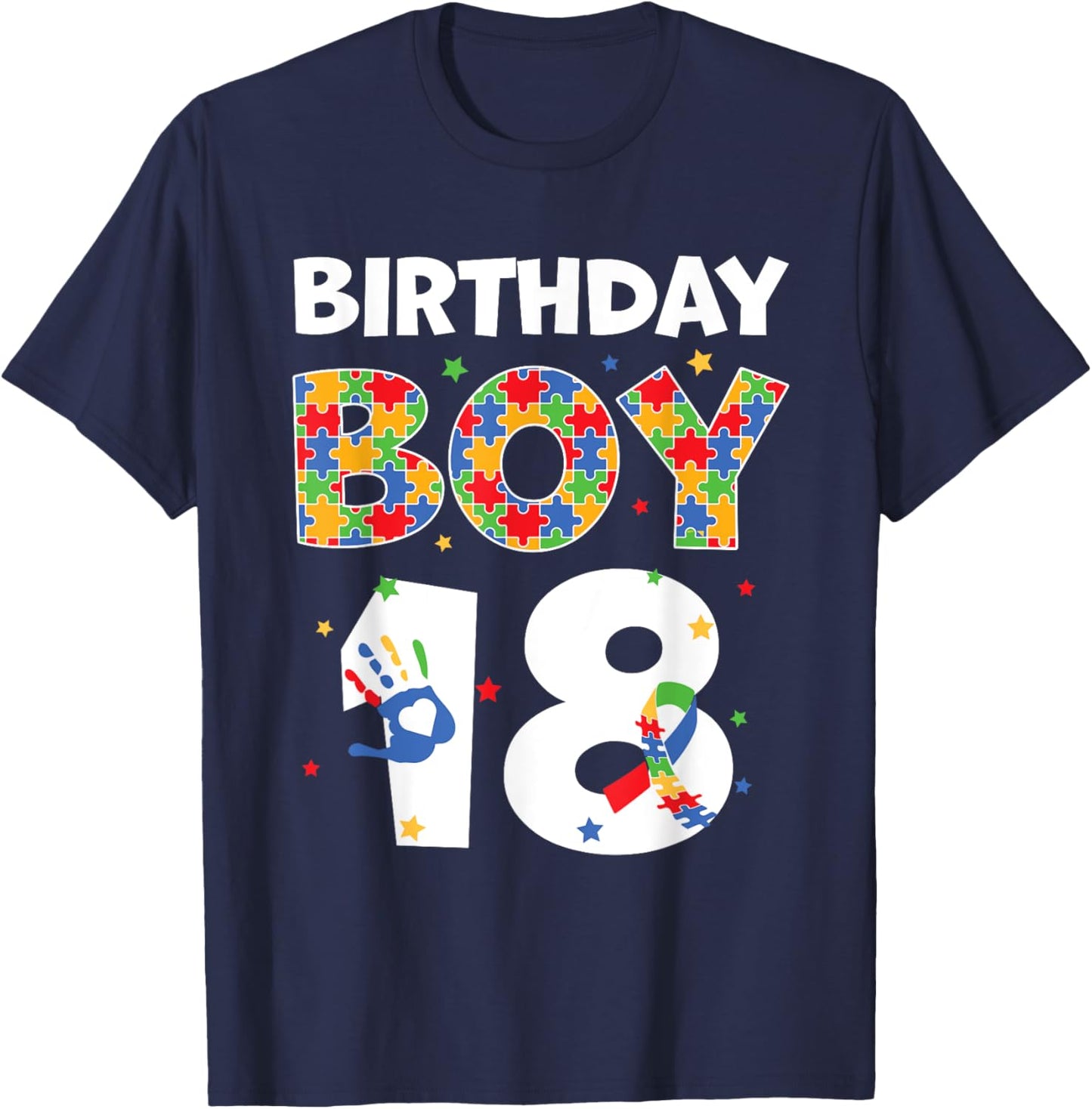 The 18th Birthday Boy Autism Awareness Puzzle Piece T-Shirt - T-Shirt | Navy