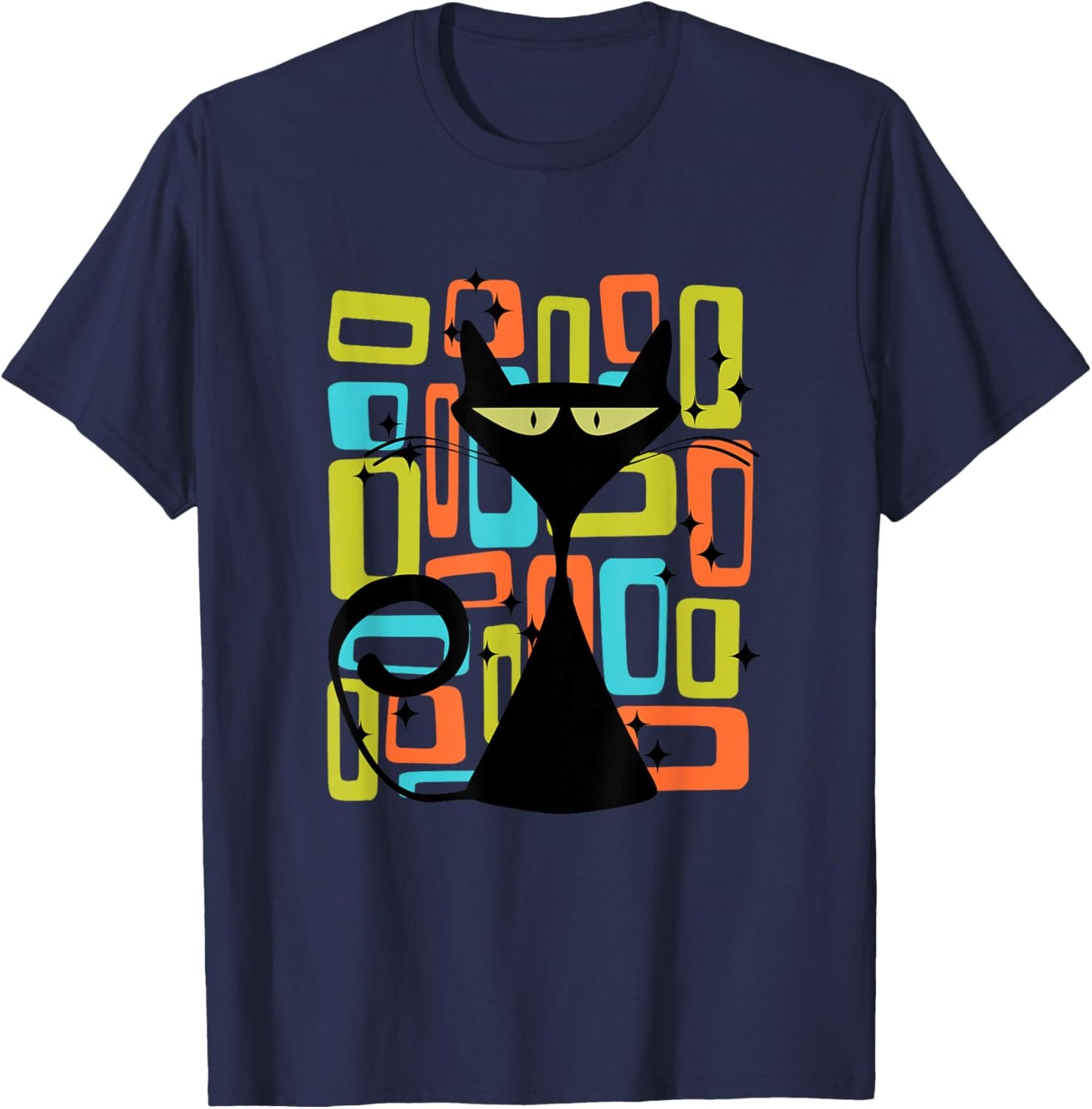 Retro Cat Midcentury Mid Century Style Modern Abstract Shape T-Shirt - T-Shirt | Navy