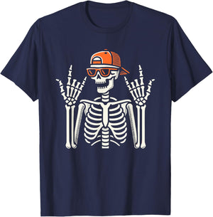 Rocker Skeleton With Cap, Halloween, Men, Rock Hand, Skater T-Shirt - T-Shirt | Navy