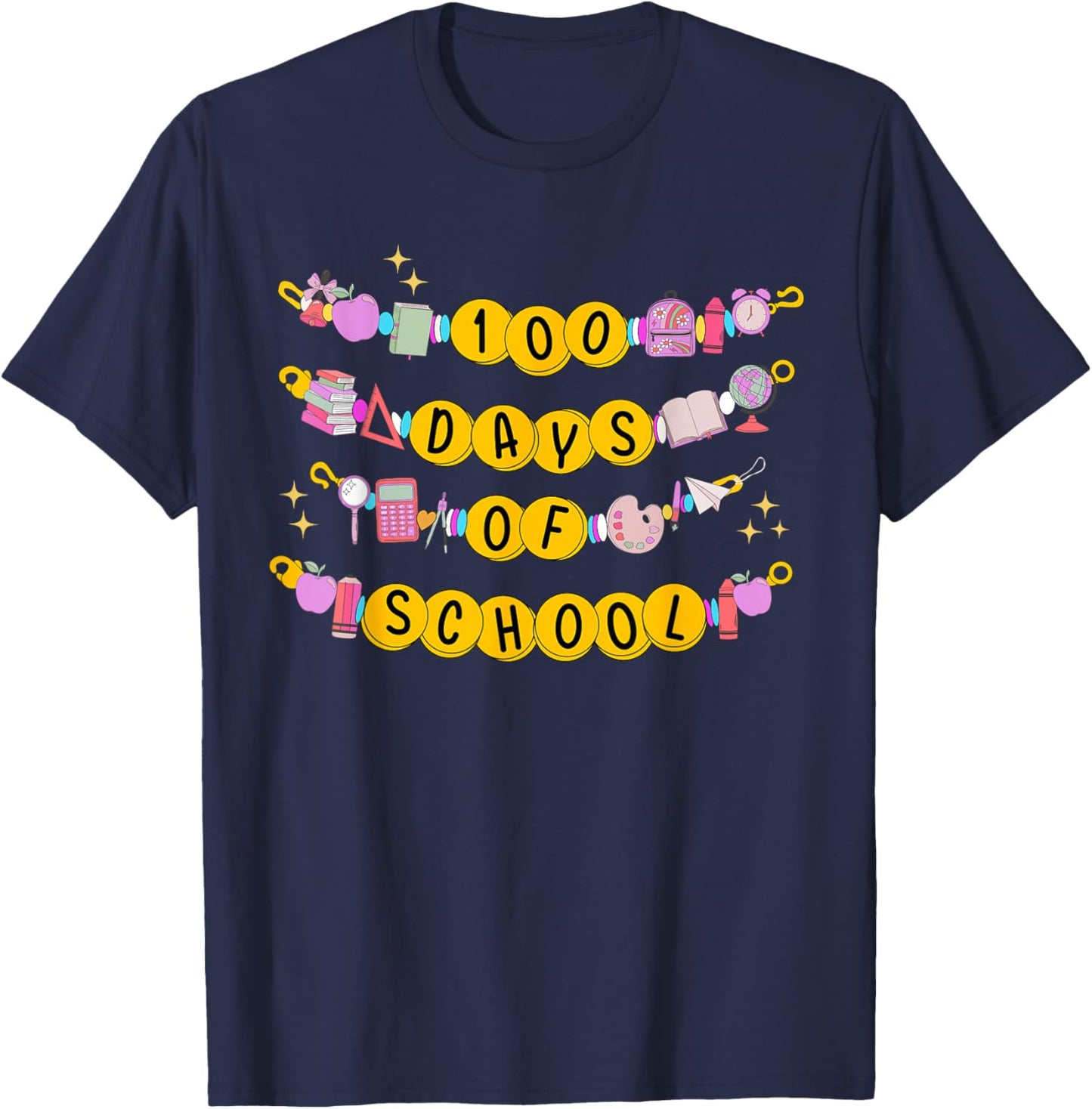 100 Days of School Bracelet Little Girls Teacher Student T-Shirt - T-Shirt | Navy