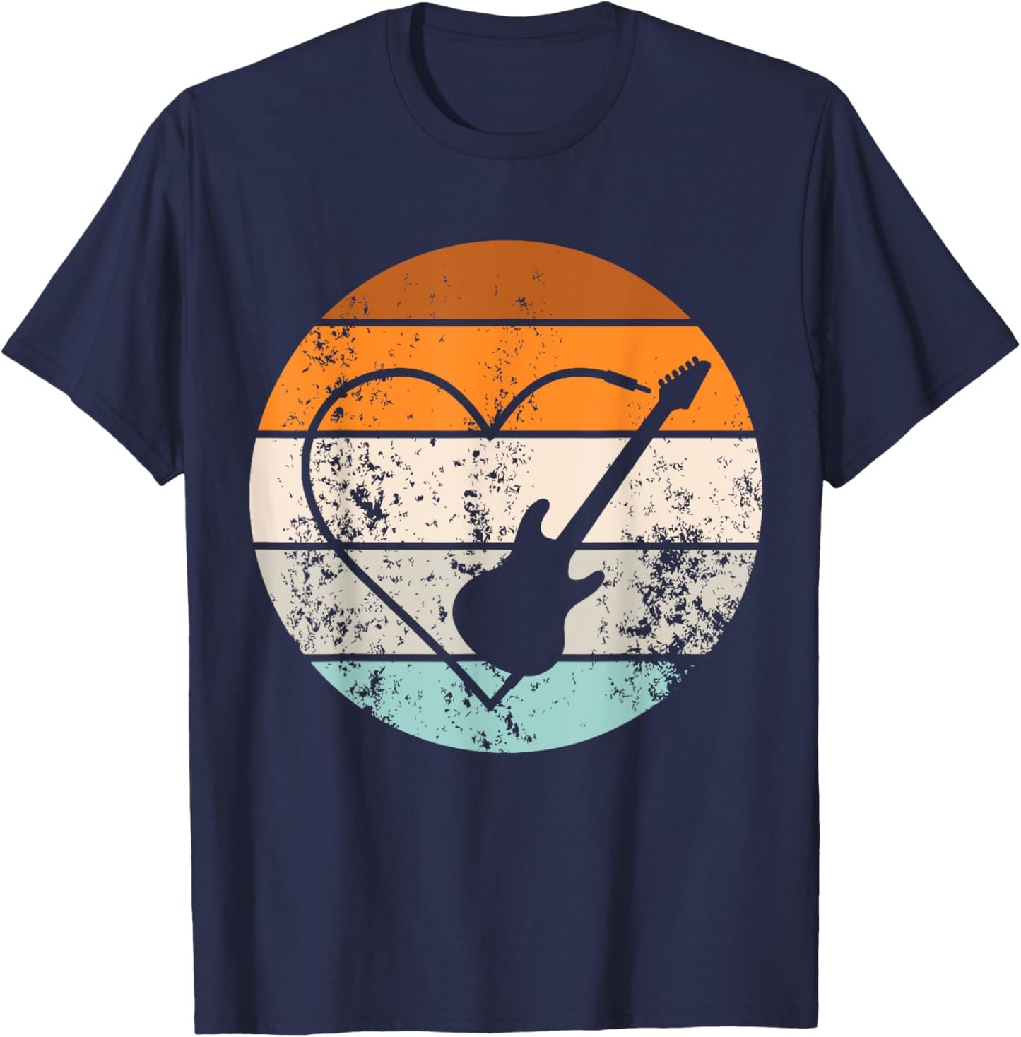 Retro Guitar Love Heart Player Guitarist Bassist Musician T-Shirt - T-Shirt | Navy