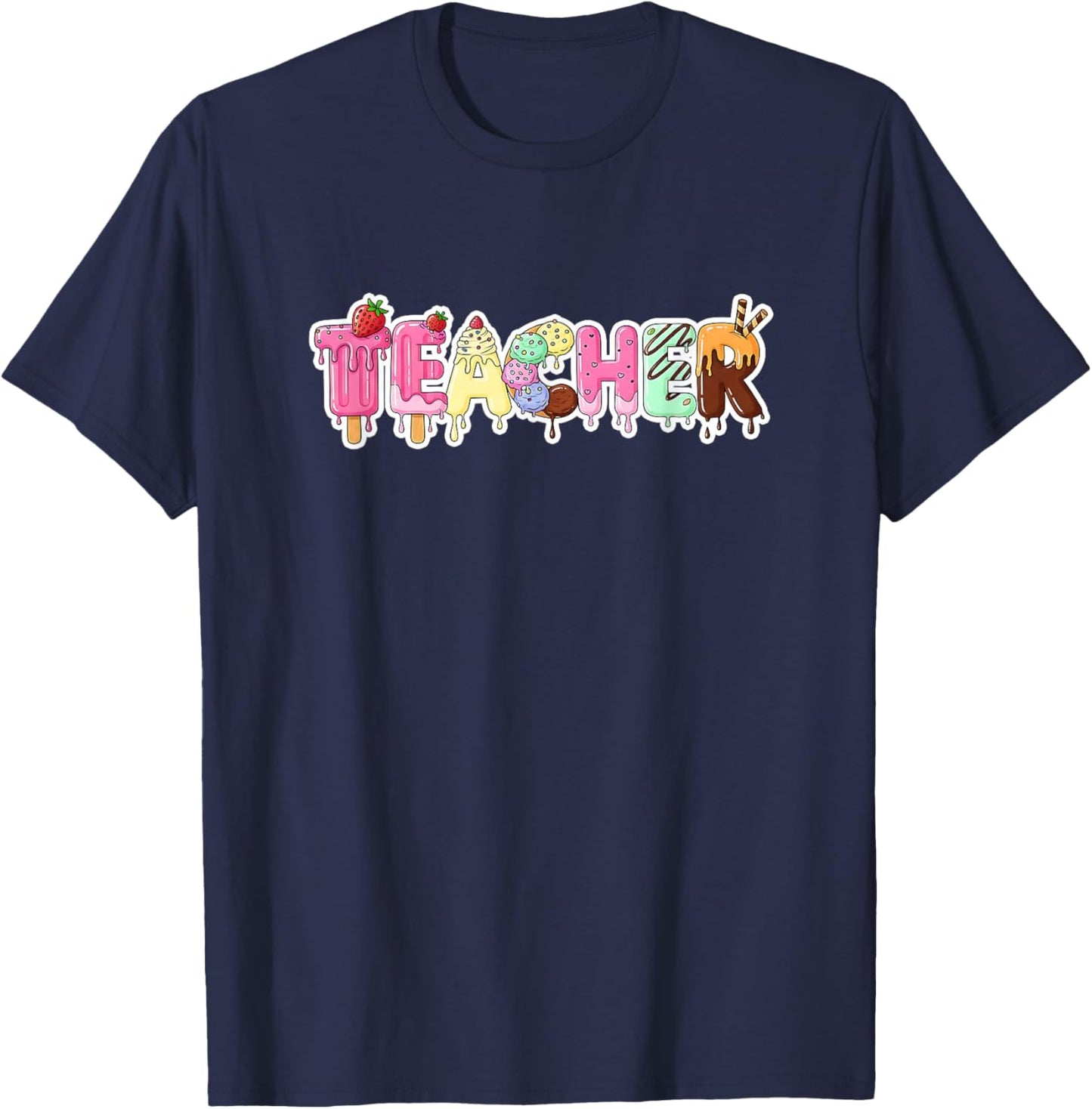 Vintage Ice Cream Teacher Shirt Women Funny Men Kindergarten T-Shirt - T-Shirt | Navy