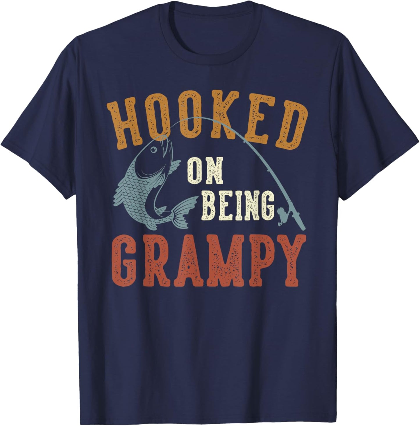 Hooked On Being Grampy Father's Day Fishing Grampy T-Shirt - T-Shirt | Navy