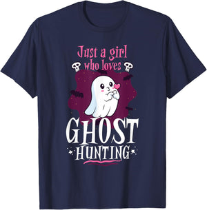 Just A Girl Who Loves Ghost Hunting Cute Ghost T-Shirt - T-Shirt | Navy