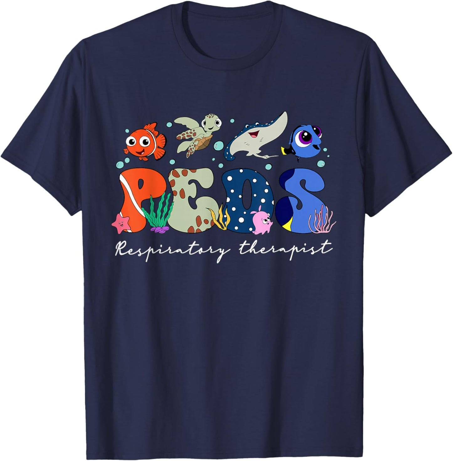 PEDS Respiratory Therapist Ocean Animal Pediatric RT Summer T-Shirt - T-Shirt | Navy