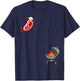 Funny Chef Steak Jumping Into BBQ Grill Cartoon T-Shirt - T-Shirt | Navy