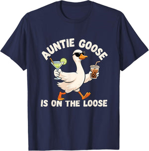 Auntie Goose On The Loose Funny Drinking Gift T-Shirt - T-Shirt | Navy