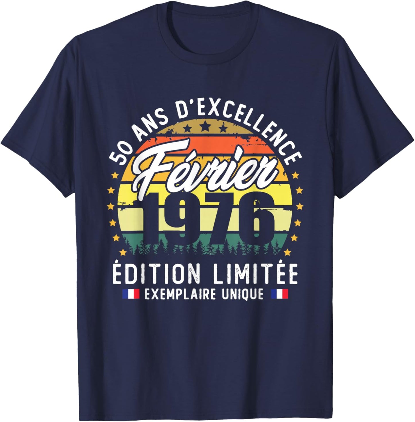 Vintage February 1976 50th Birthday Gift T-Shirt - T-Shirt | Navy