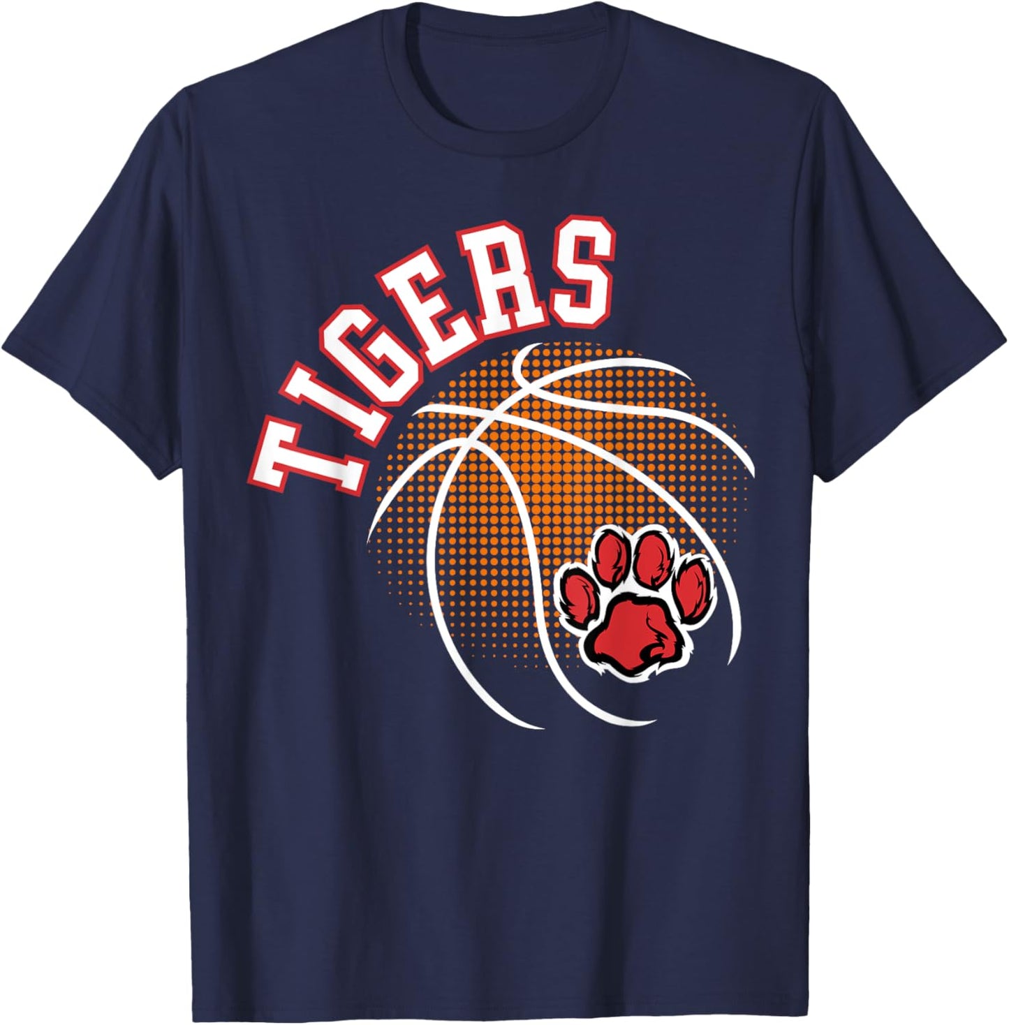 Tigers Basketball Red Tiger Pride Paw Print School Spirit T-Shirt - T-Shirt | Navy