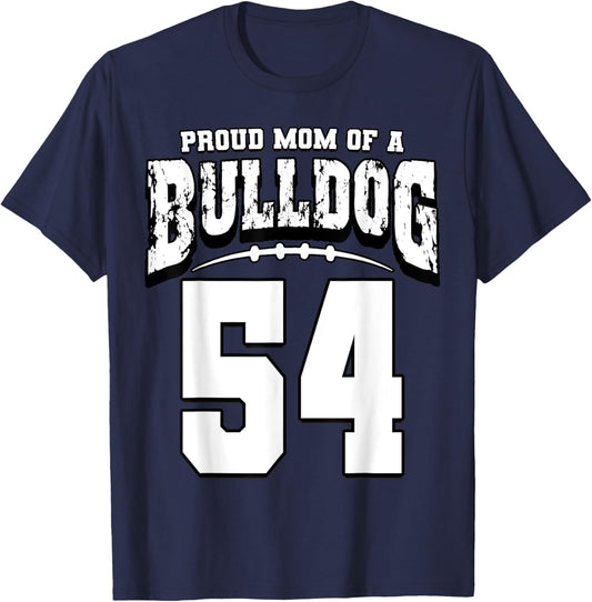 Proud Bulldog Football Mom Of Player 54 Men Women Girls Kids T-Shirt - T-Shirt | Navy