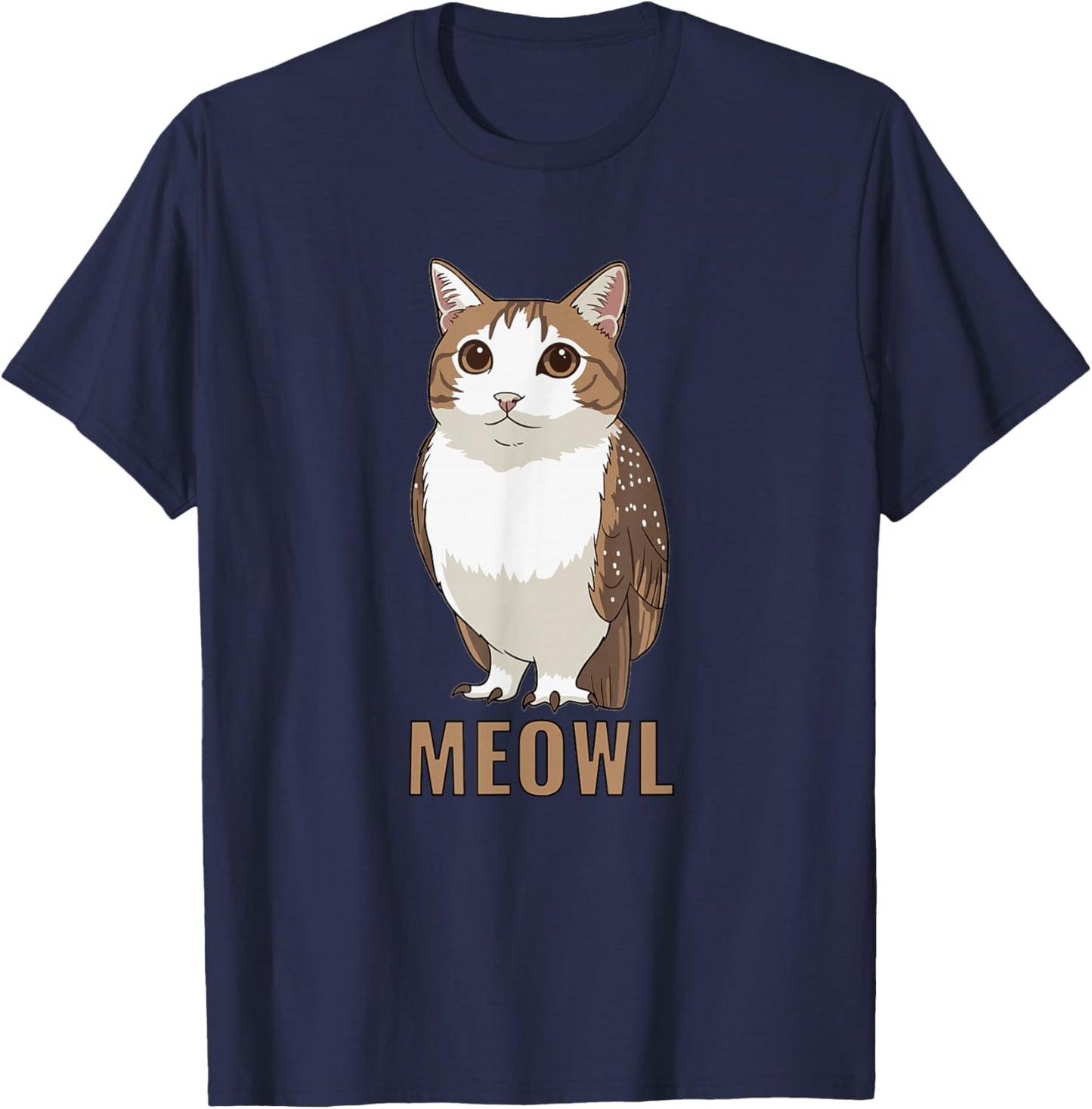 Meowl Katzen-Eule Meme Design - Internet Brainrot Culture T-Shirt - T-Shirt | Navy
