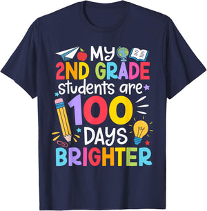 My 2nd Grade Students Are 100 Days Brighter 100th Day School T-Shirt - T-Shirt | Navy