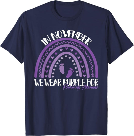 We Wear Purple Rainbow For Preemie Prematurity Awareness T-Shirt - T-Shirt | Navy