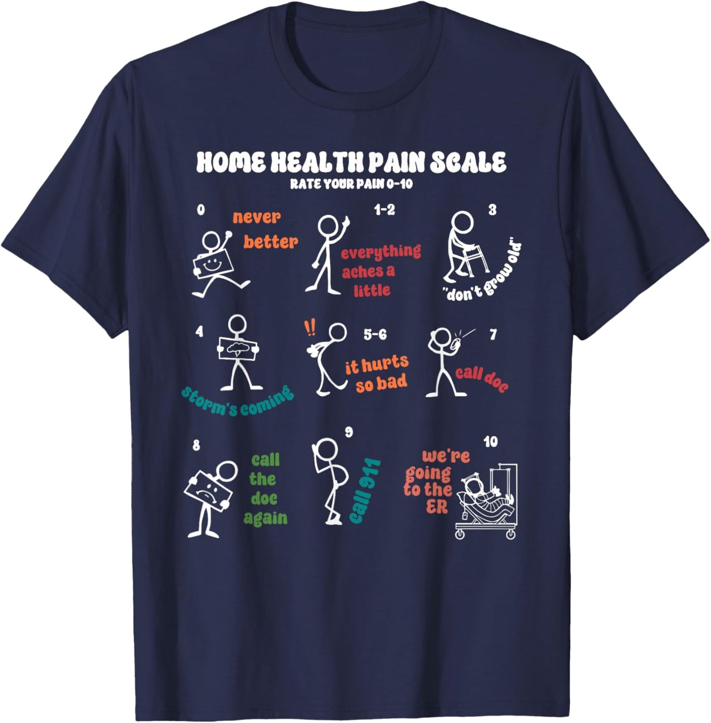 Rate Your Pain Home Health Pain Scale Therapist Nursing T-Shirt - T-Shirt | Navy