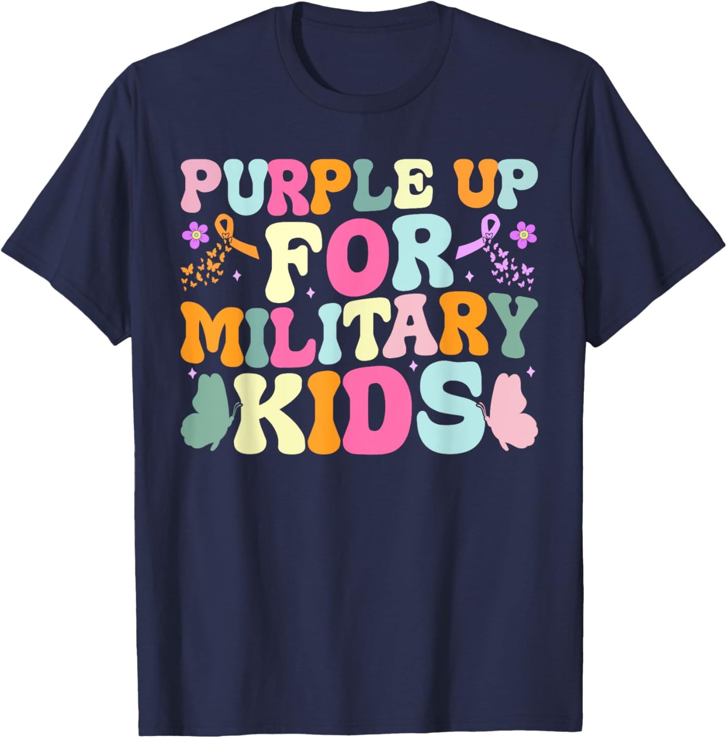 Groovy Military Child Month Purple Up For Military Kids T-Shirt - T-Shirt | Navy