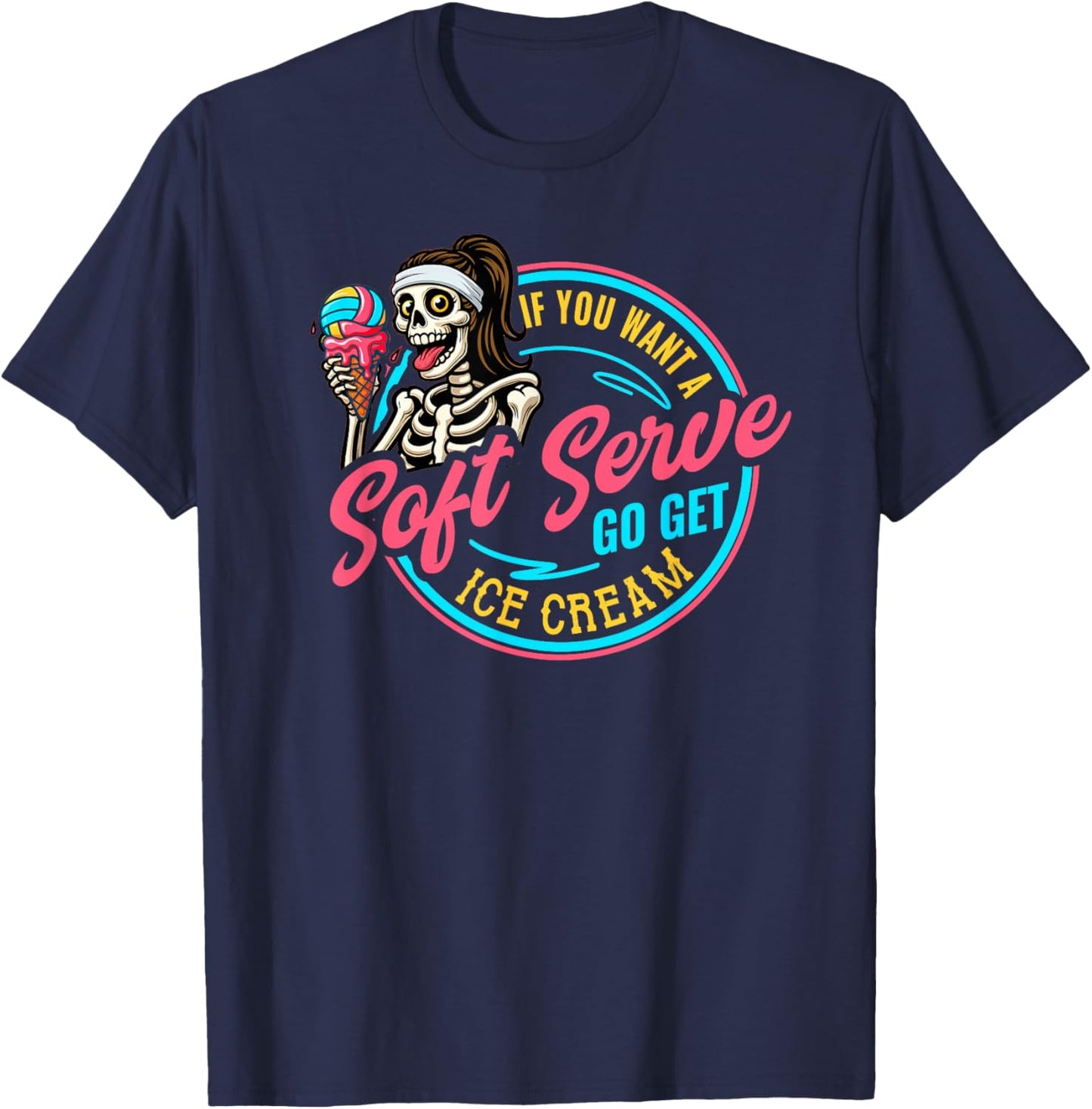 Volleyball Girl Soft Serve Skeleton Player Game Day Gear T-Shirt - T-Shirt | Navy