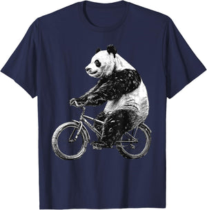 Retro Panda Bear Riding Bike Vintage Bicycle Cycling Lover T-Shirt - T-Shirt | Navy