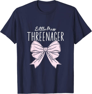 Little Miss Threenager Coquette Bow Birthday 3 Years T-Shirt - T-Shirt | Navy