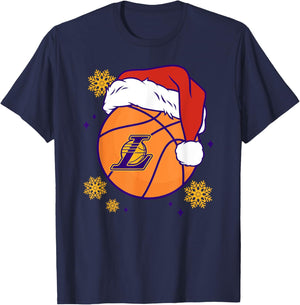 NBA Los Angeles Lakers Christmas Santa Hat Ball T-Shirt - T-Shirt | Navy