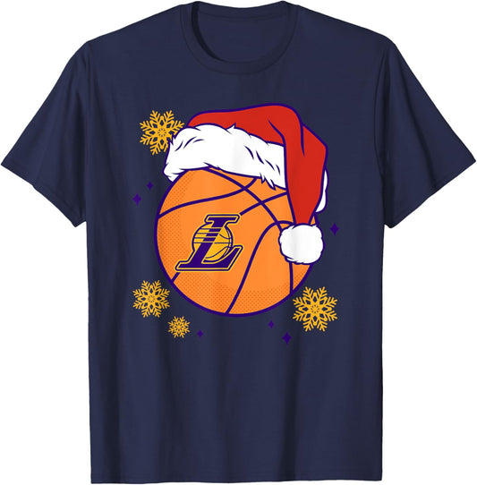 NBA Los Angeles Lakers Christmas Santa Hat Ball T-Shirt - T-Shirt | Navy