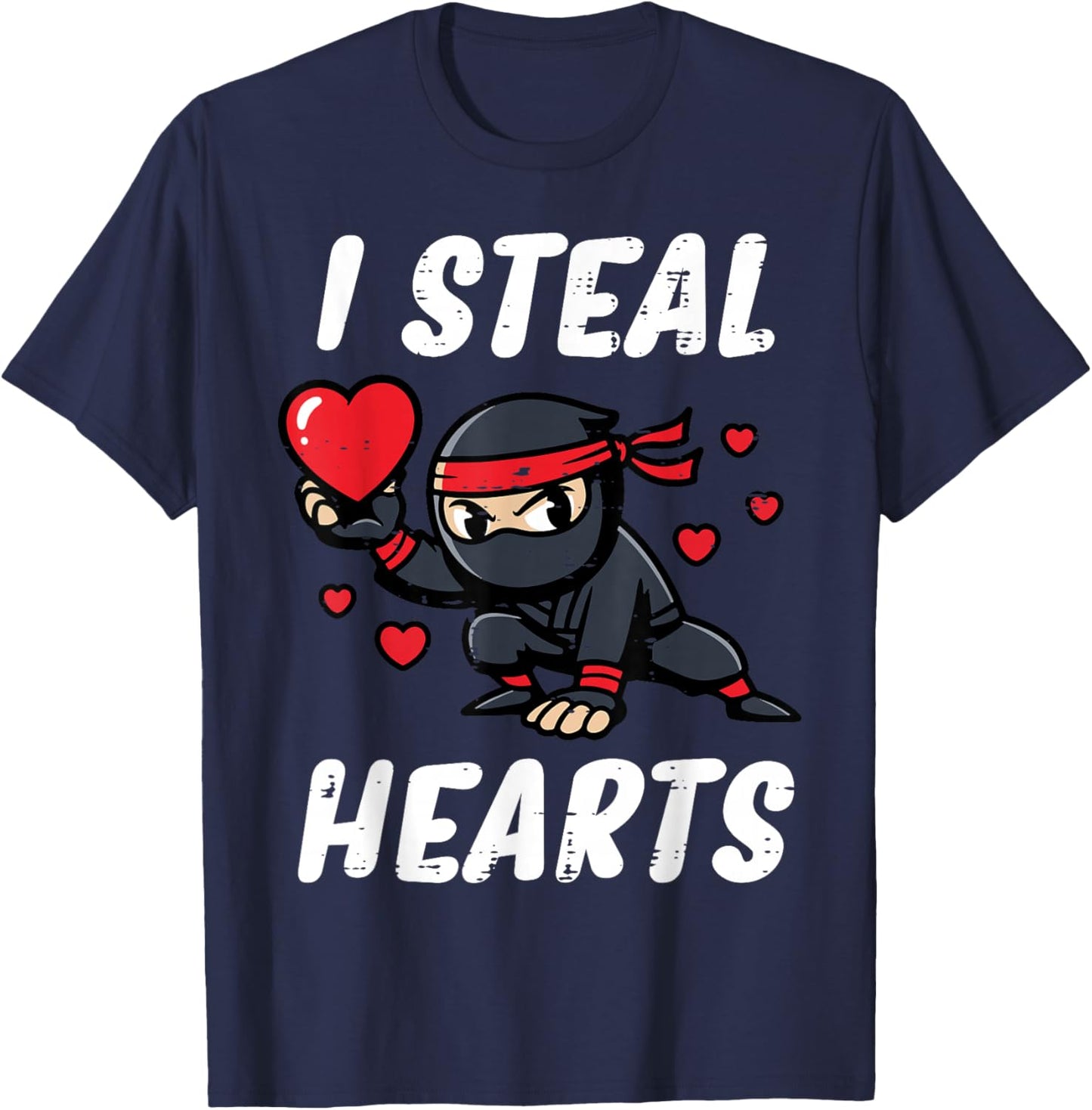 Valentines Day Ninja I Steal Hearts Cute Boys Kids Toddler T-Shirt - T-Shirt | Navy