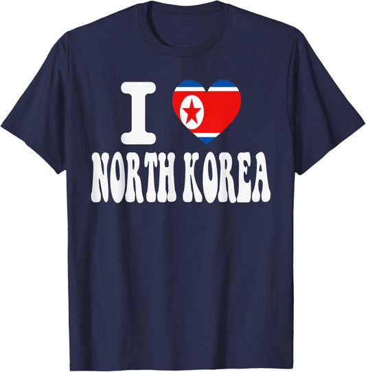 I Love North Korea Retro Heart Flag T-Shirt - T-Shirt | Navy
